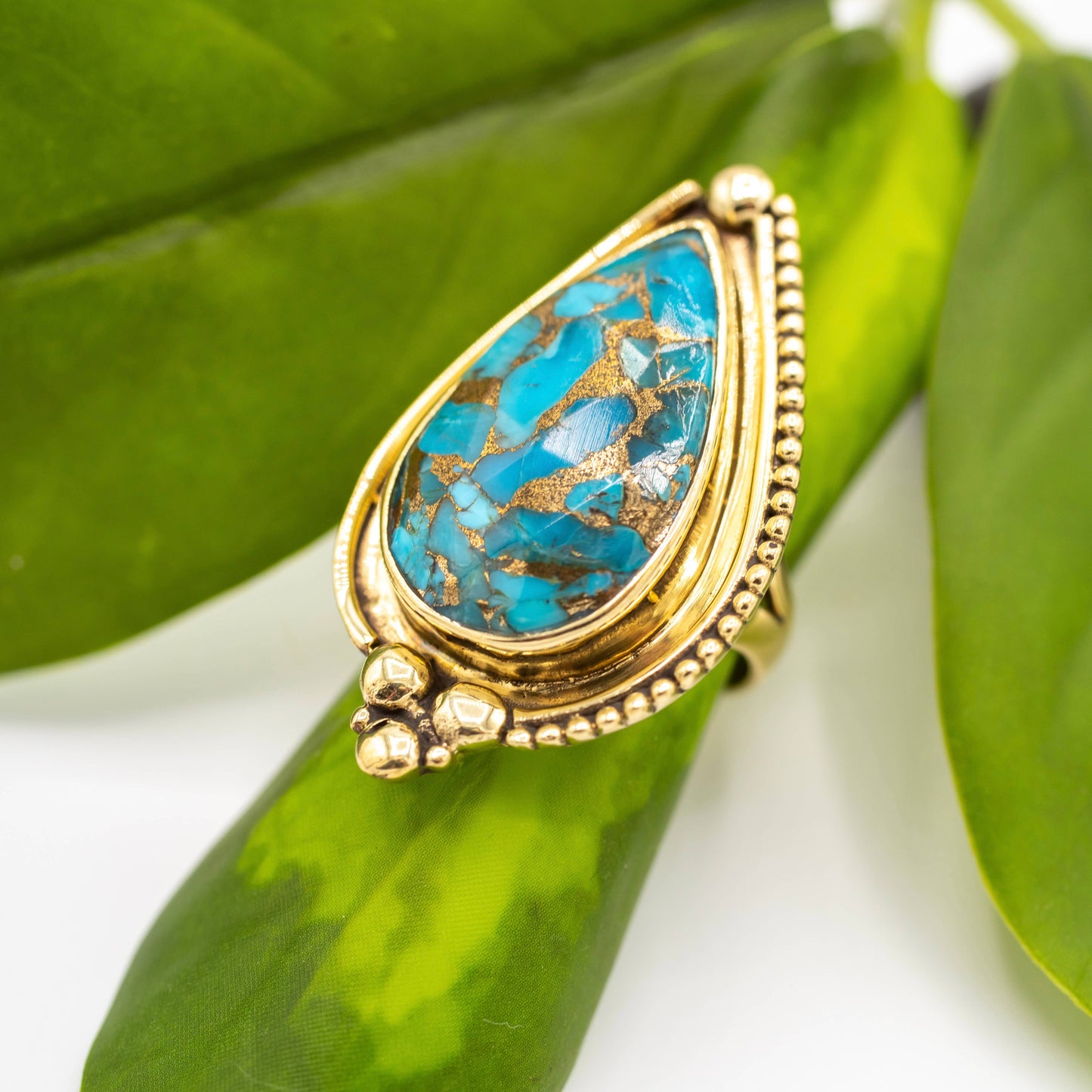 Brass Copper Turquoise Western Blossom Ring