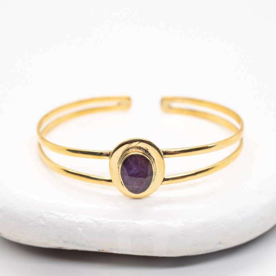 Faceted Double Band Brass Cuff Bracelet