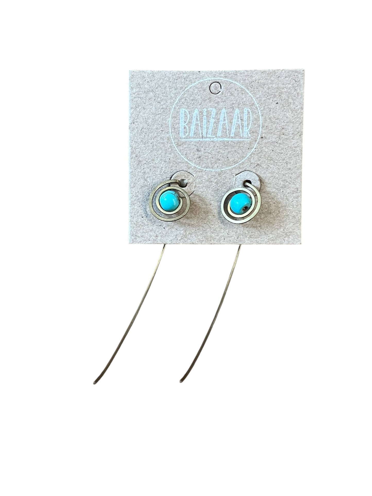Brass Thread Through Stone Spiral Earring - CLOSEOUT SALE!