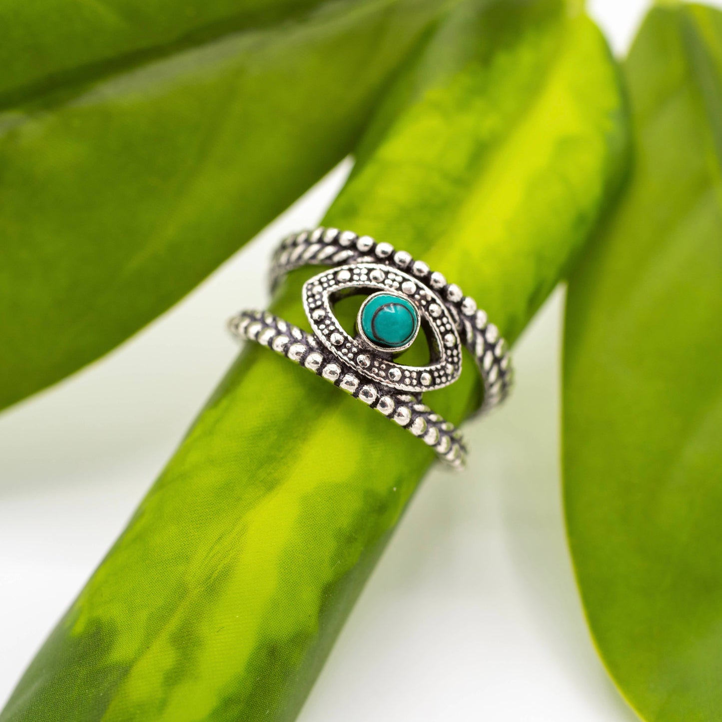Sterling Silver Turquoise Open Band Eye Ring