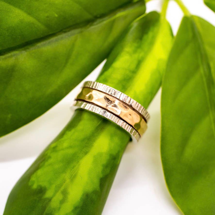 Sterling Silver Hammered Brass Band Spinner Ring