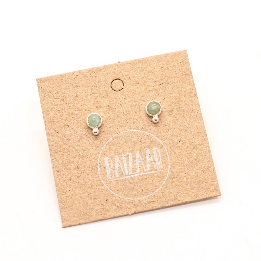 Sterling Silver Stone Stud with Dot Detail