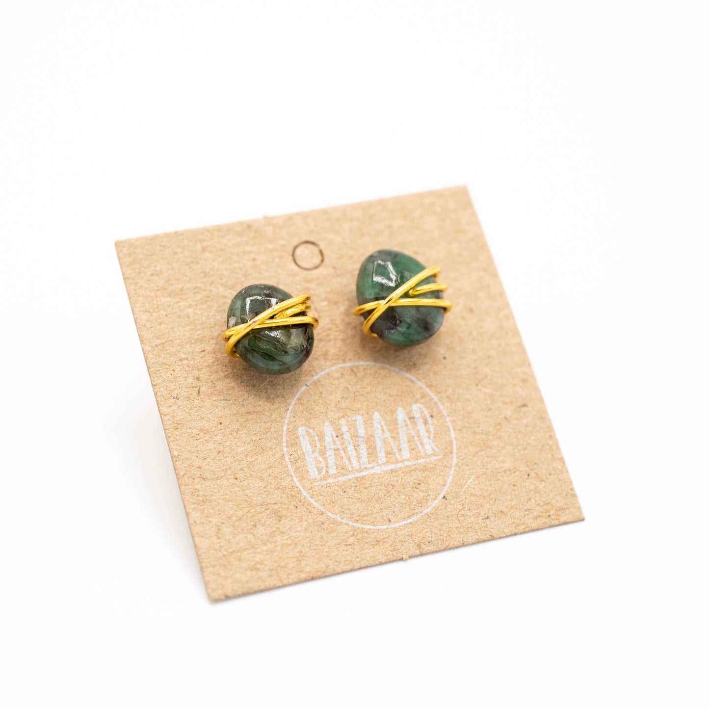 Wrapped Stone Nugget Stud - Gold Plated Brass