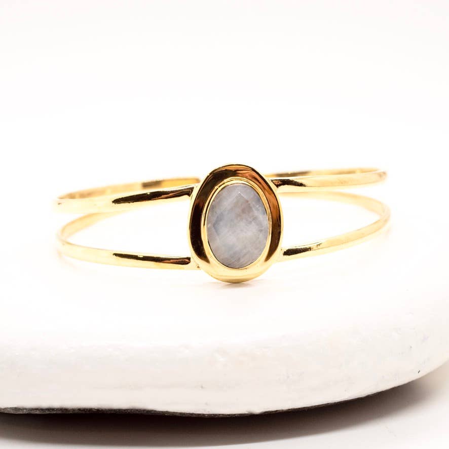 Faceted Double Band Brass Cuff Bracelet