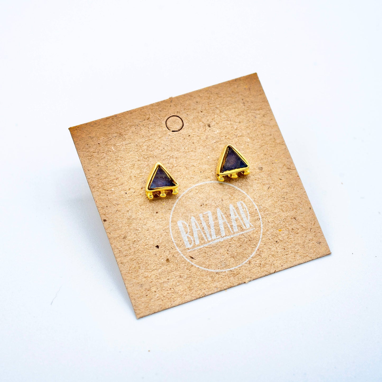 Brass Stone Triangle Stud