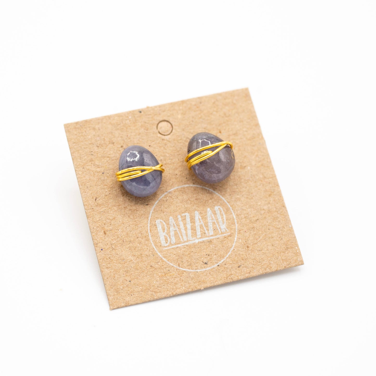 Wrapped Stone Nugget Stud - Gold Plated Brass