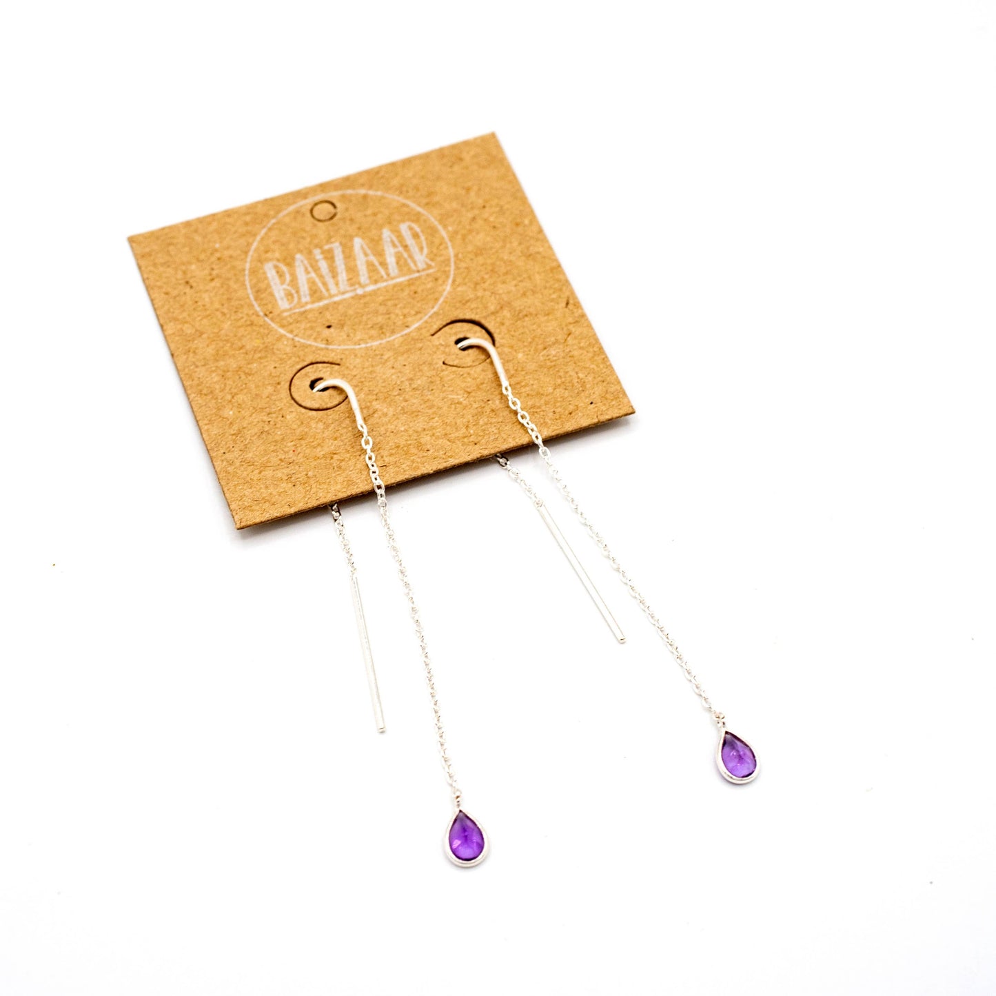 Sterling Silver Threader Stone Earrings- Amethyst, Turquoise