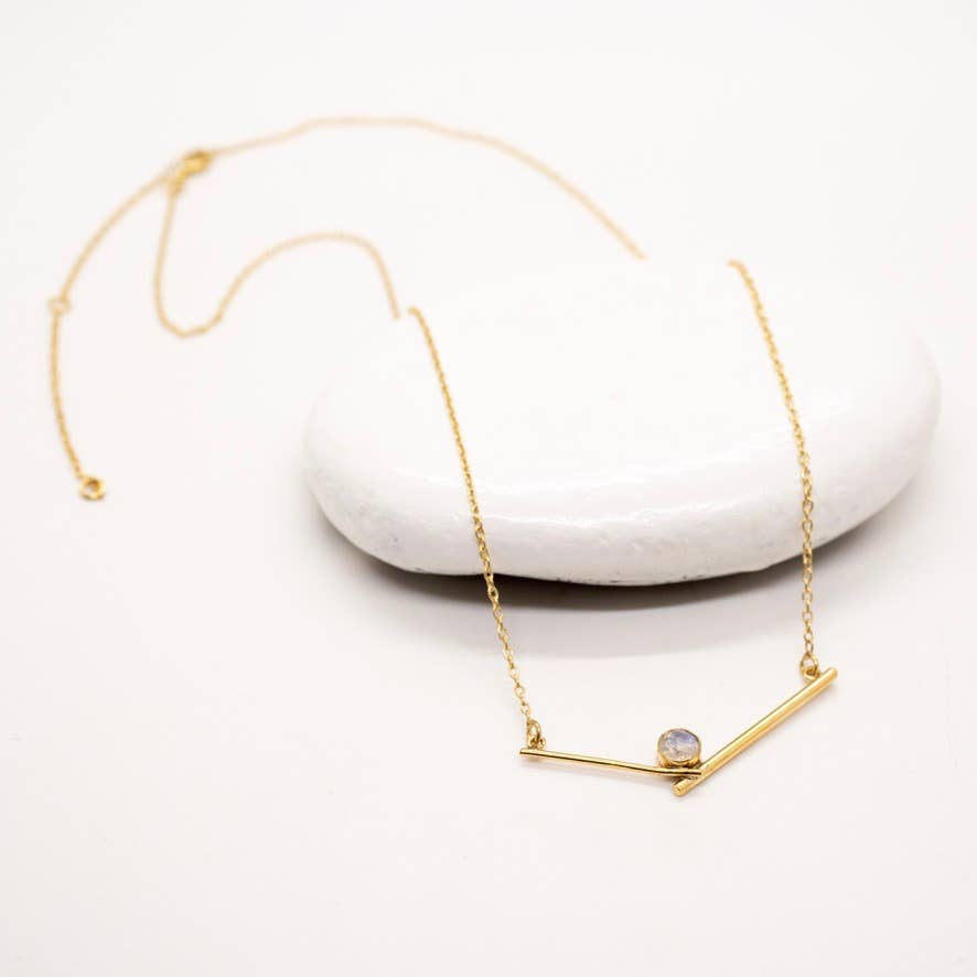 Stone Cross Bar Necklace