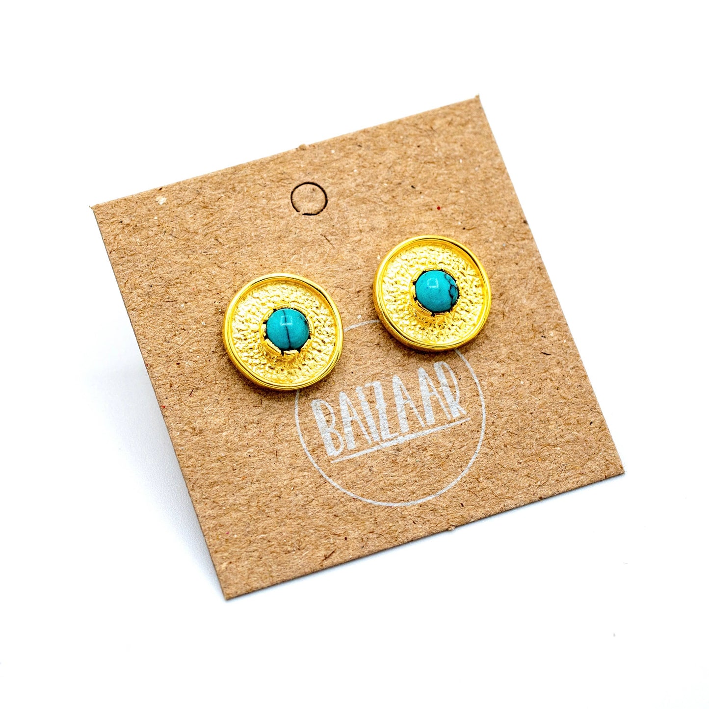 Gold Plated Brass Circle & Stone Stud