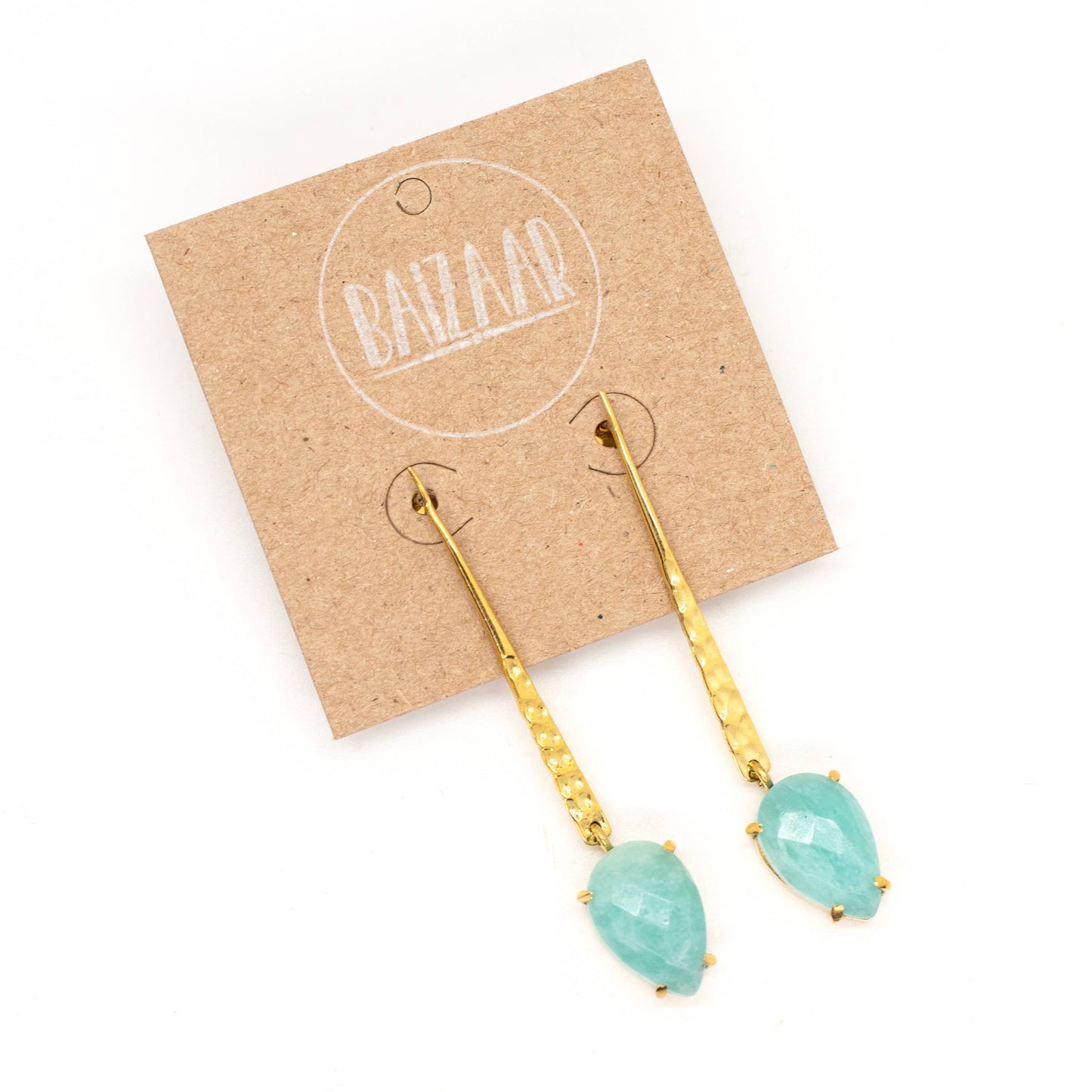 Brass Stone Hammered Bar Earrings