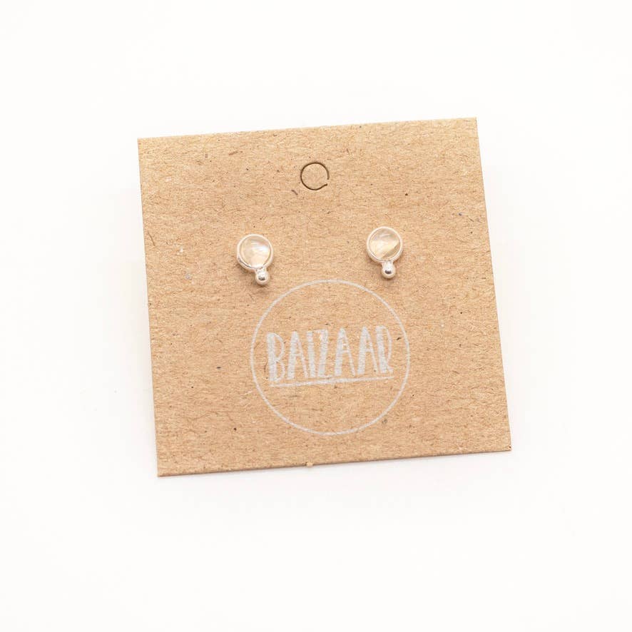 Sterling Silver Stone Stud with Dot Detail