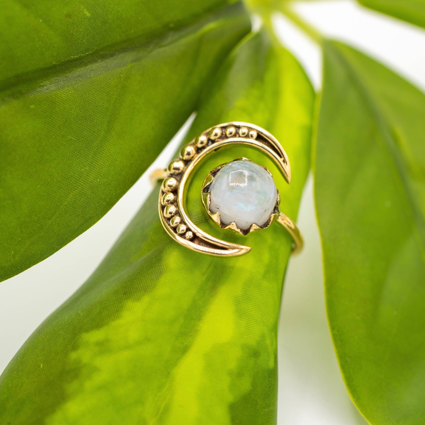 Brass Moonstone Crescent Ring