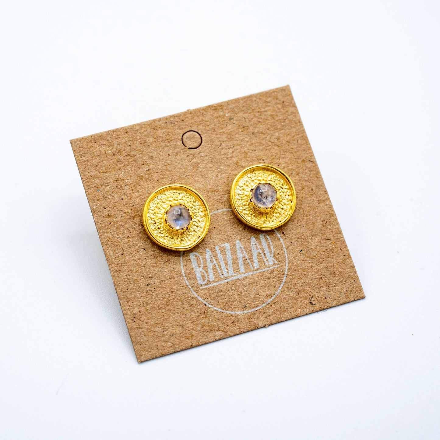 Gold Plated Brass Circle & Stone Stud