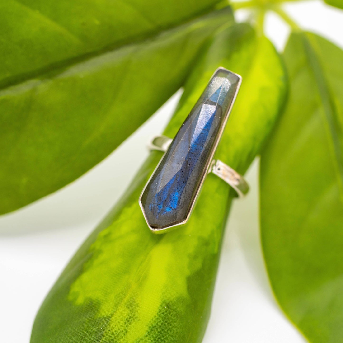 Sterling Silver Faceted Stone Point Ring