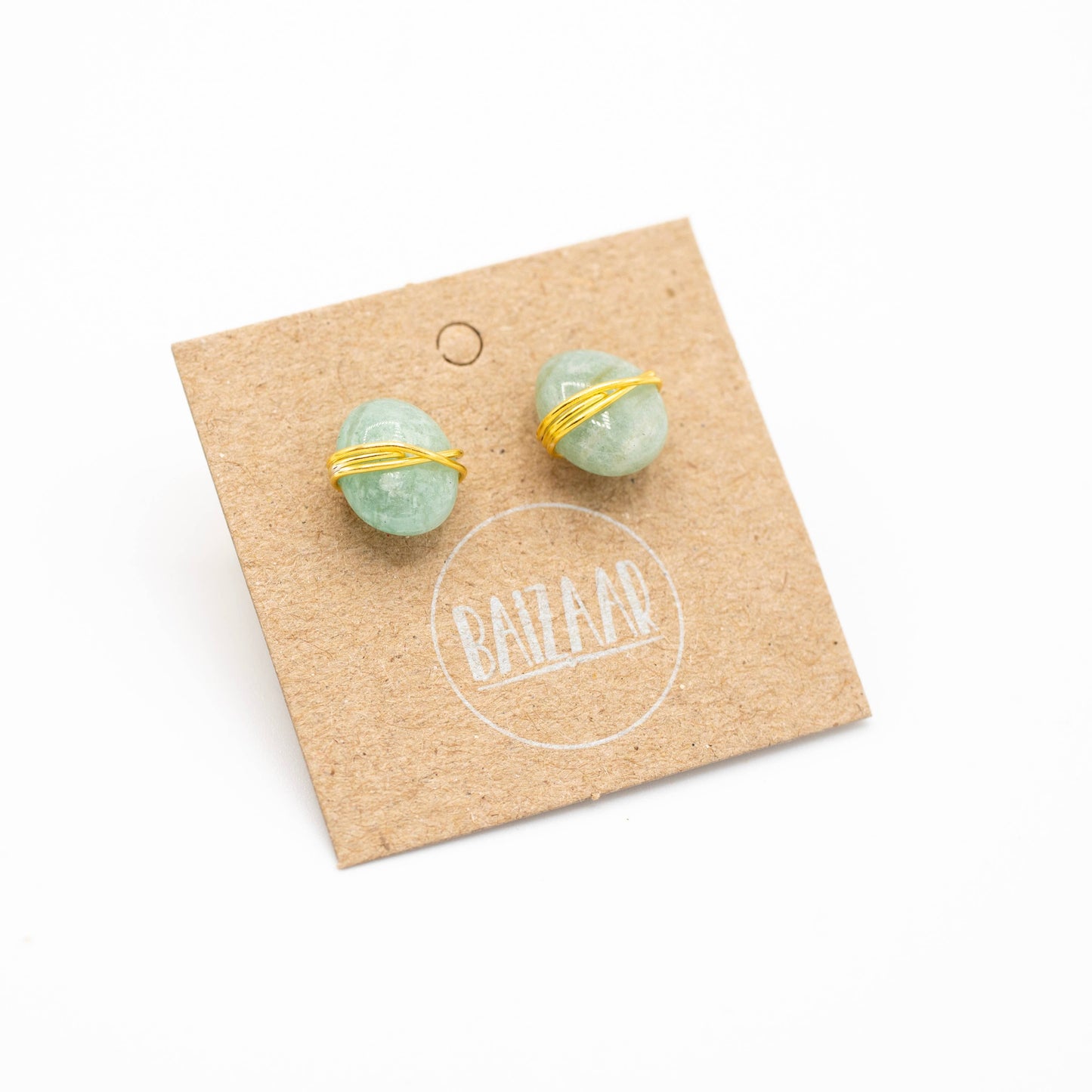 Wrapped Stone Nugget Stud - Gold Plated Brass