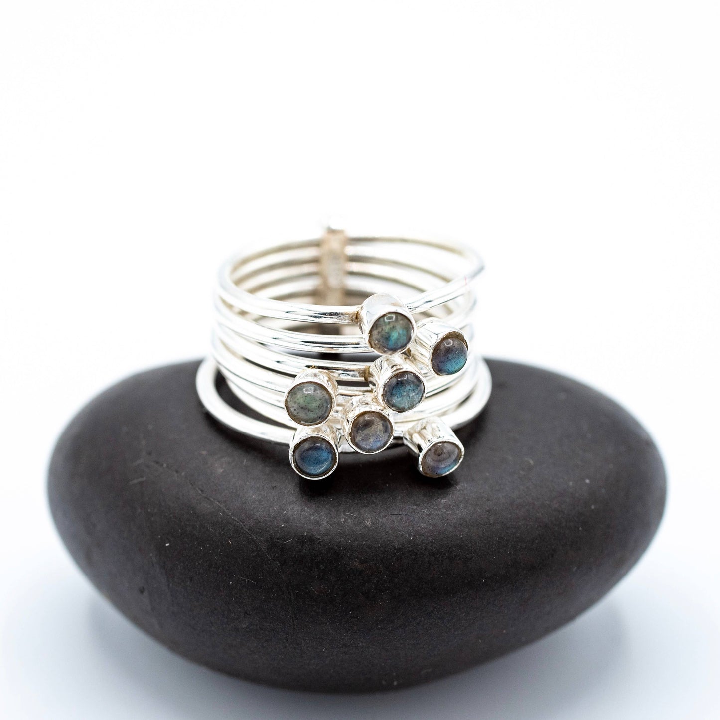 Sterling Silver Labradorite Stacked Band Ring