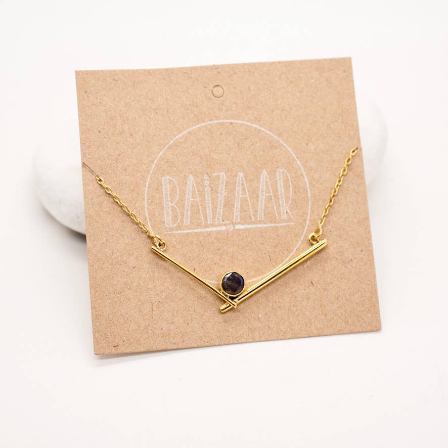 Stone Cross Bar Necklace