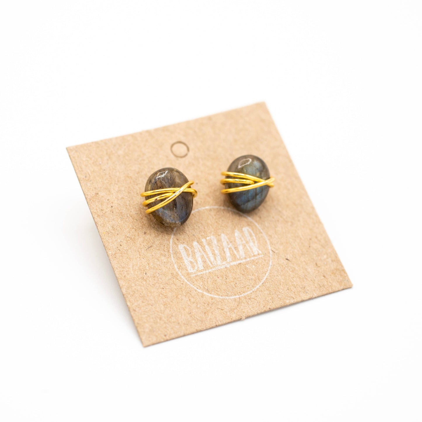 Wrapped Stone Nugget Stud - Gold Plated Brass