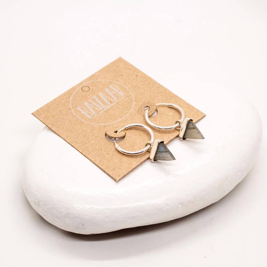 Sterling Silver Huggie Hoop with Triangle Stone Drop