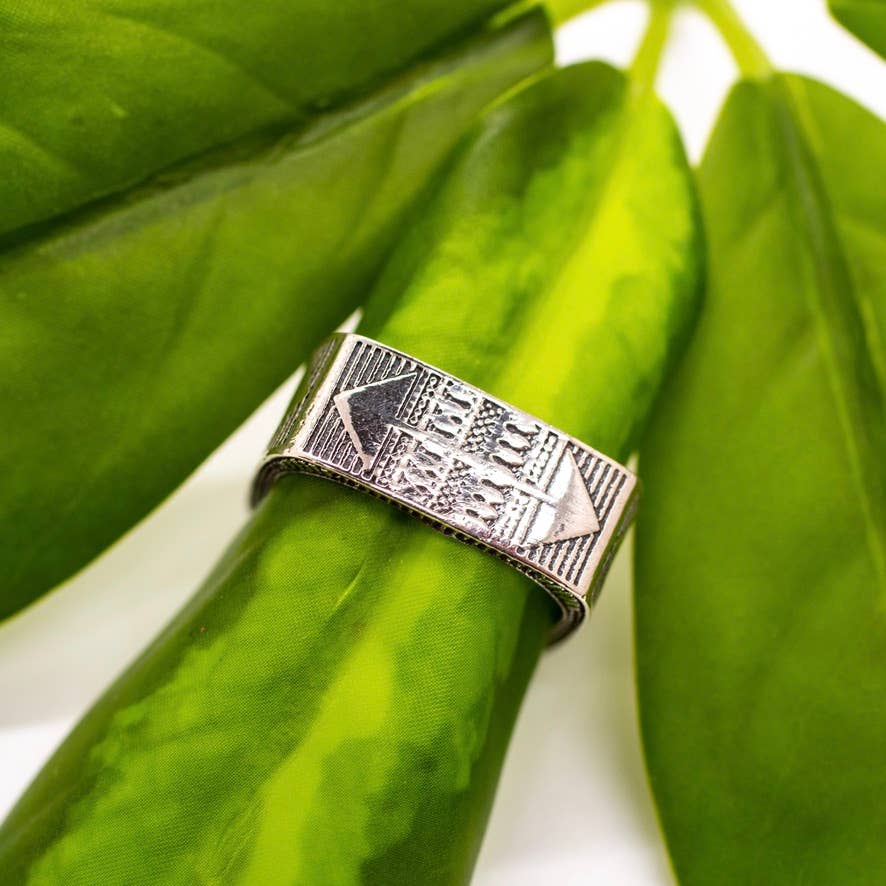 Sterling Silver Etch Detail Squared Band Ring