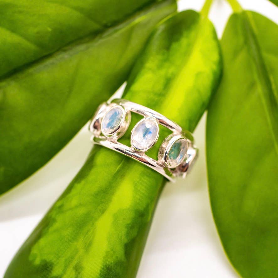 Sterling Silver Banded Moonstone Ring