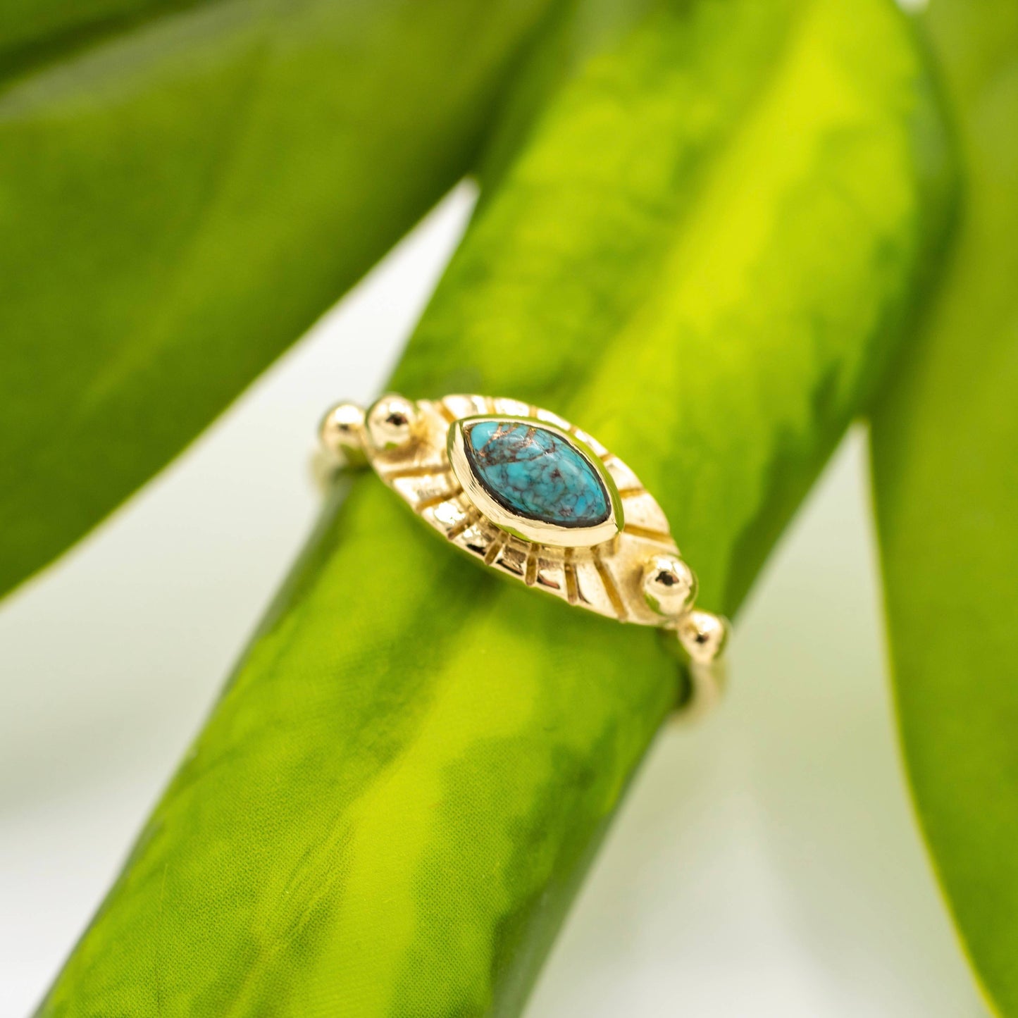 Brass Turquoise Ray Ring