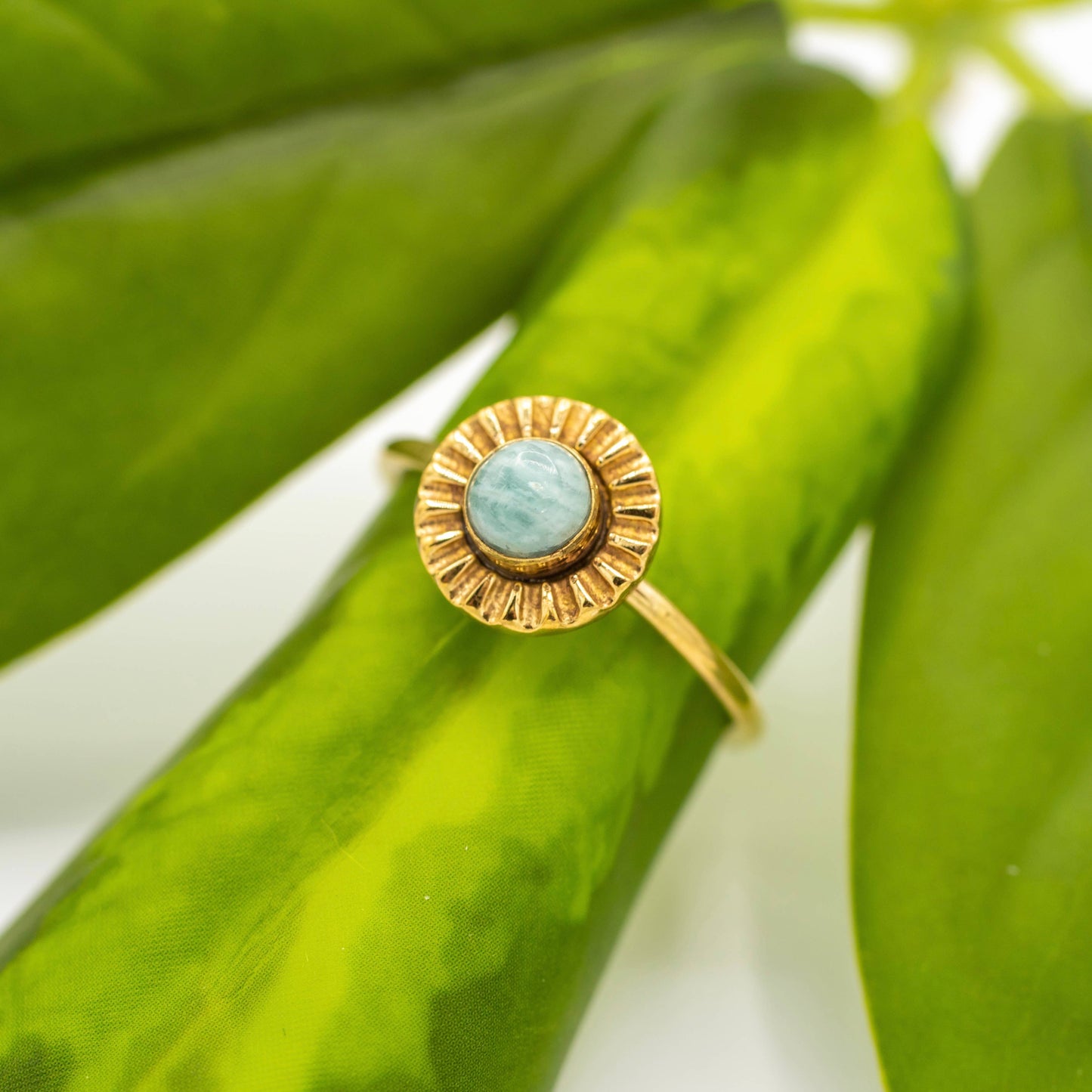 Brass Amazonite Flower Ring