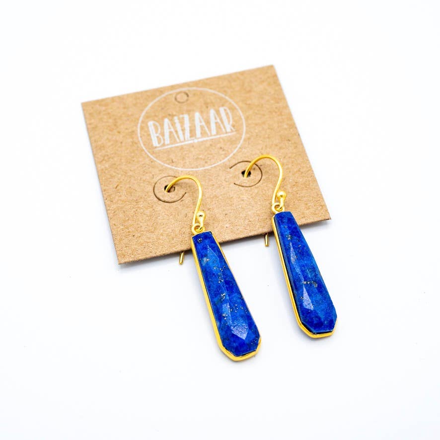 Brass Faceted Teardrop Stone Earrings