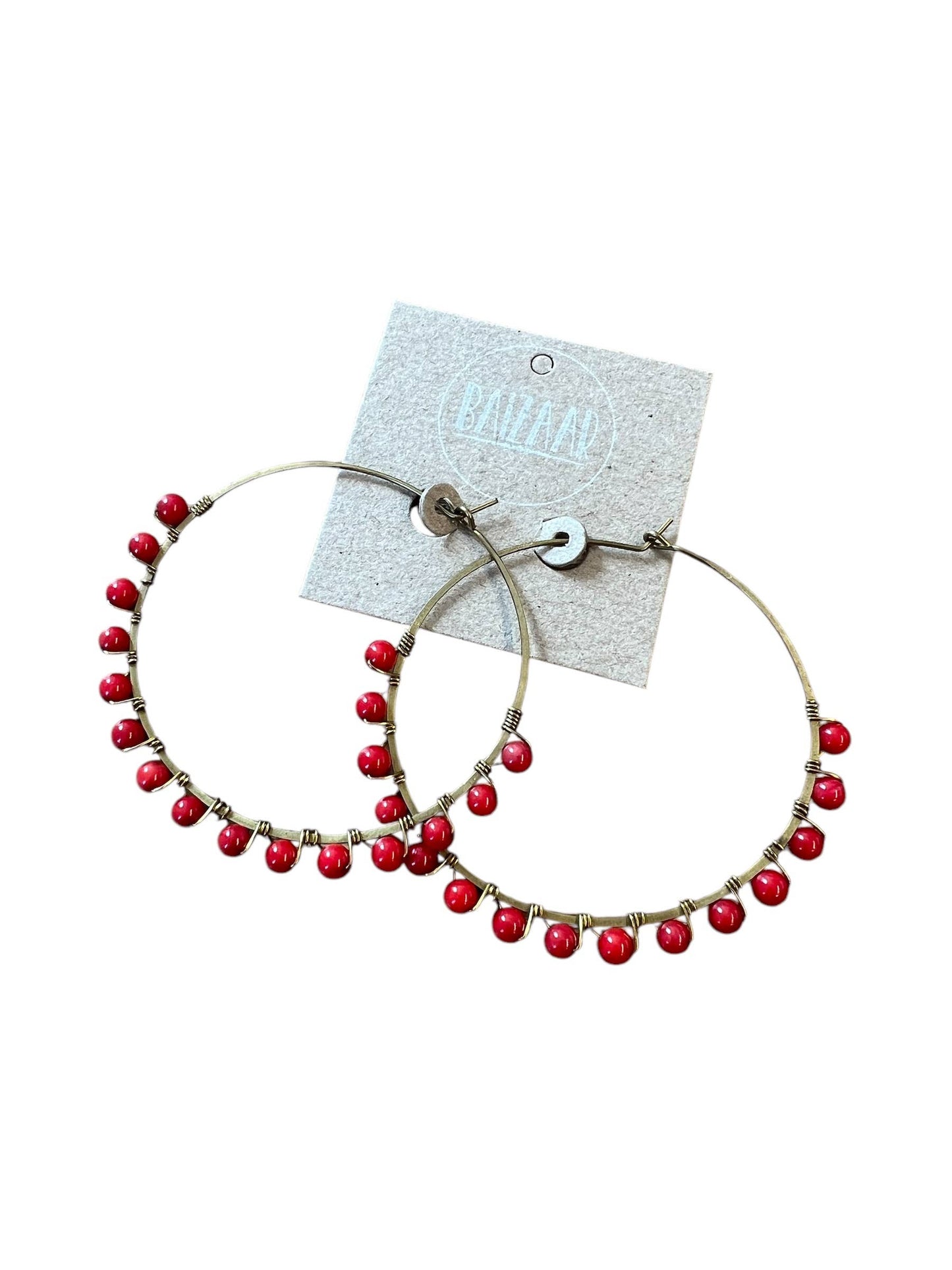 Brass Natural Stone Hoop Earring - Closeout Sale! 