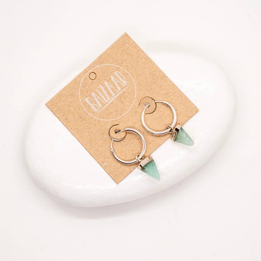 Sterling Silver Huggie Hoop with Triangle Stone Drop