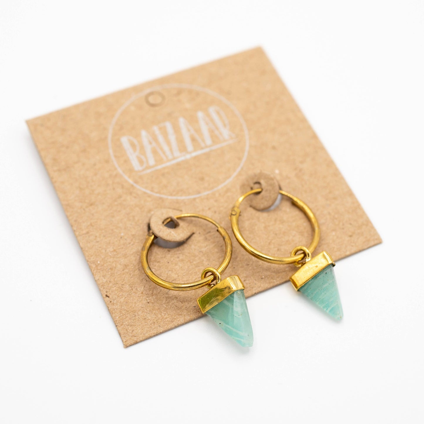 Brass Stone Pyramid Hoop Earrings 