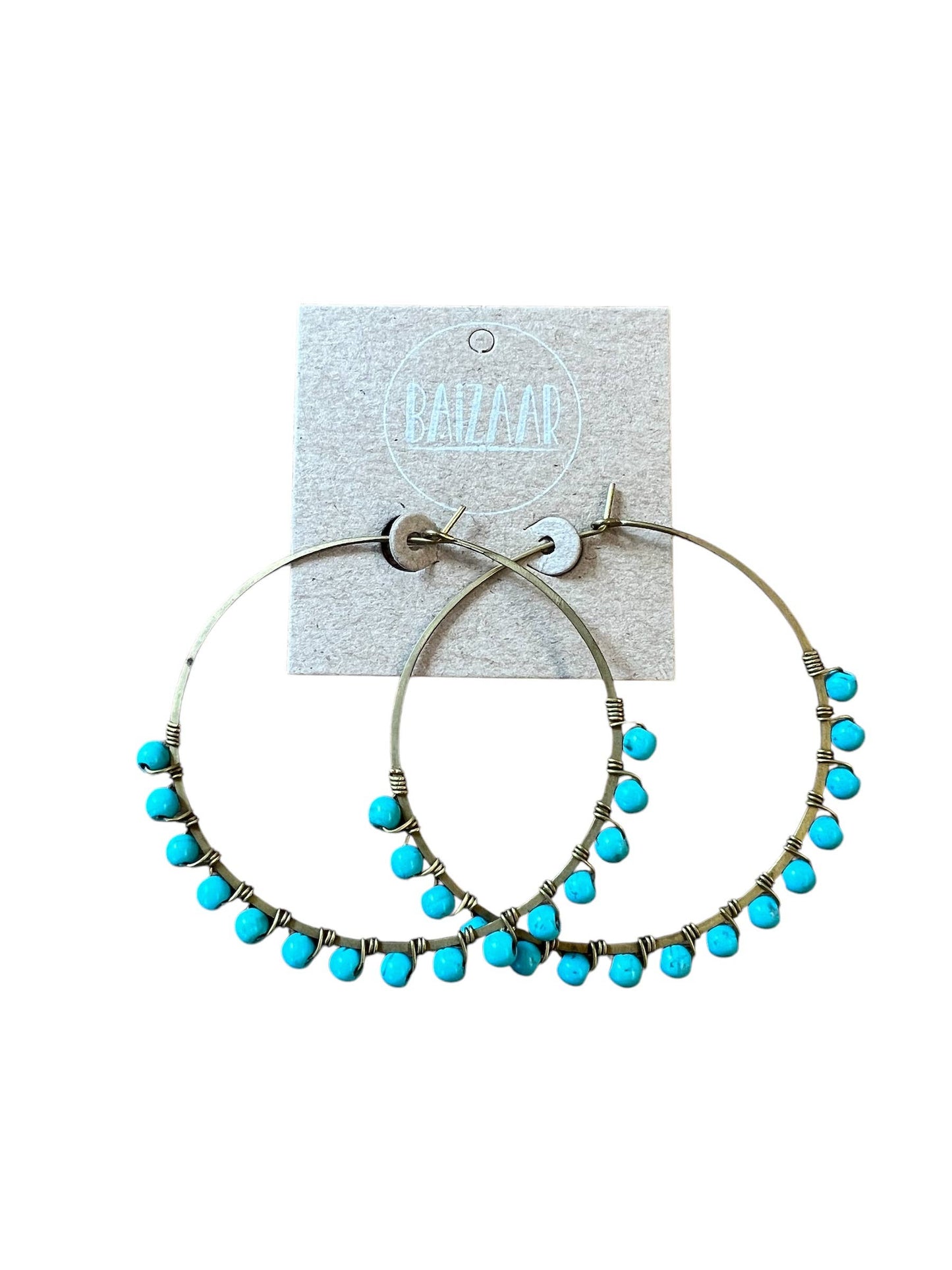 Brass Natural Stone Hoop Earring - Closeout Sale! 