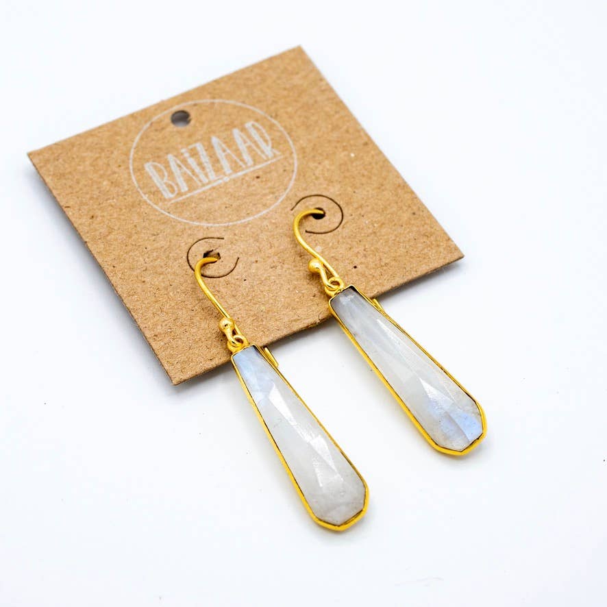 Brass Faceted Teardrop Stone Earrings