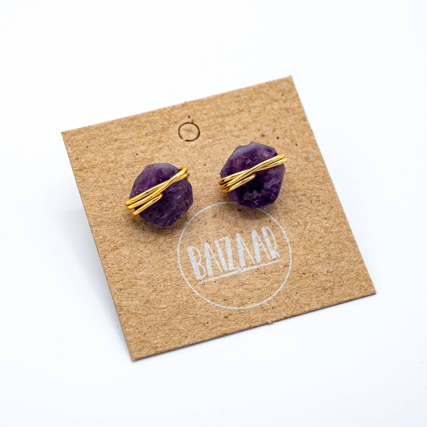 Wrapped Raw Stone Stud Earrings