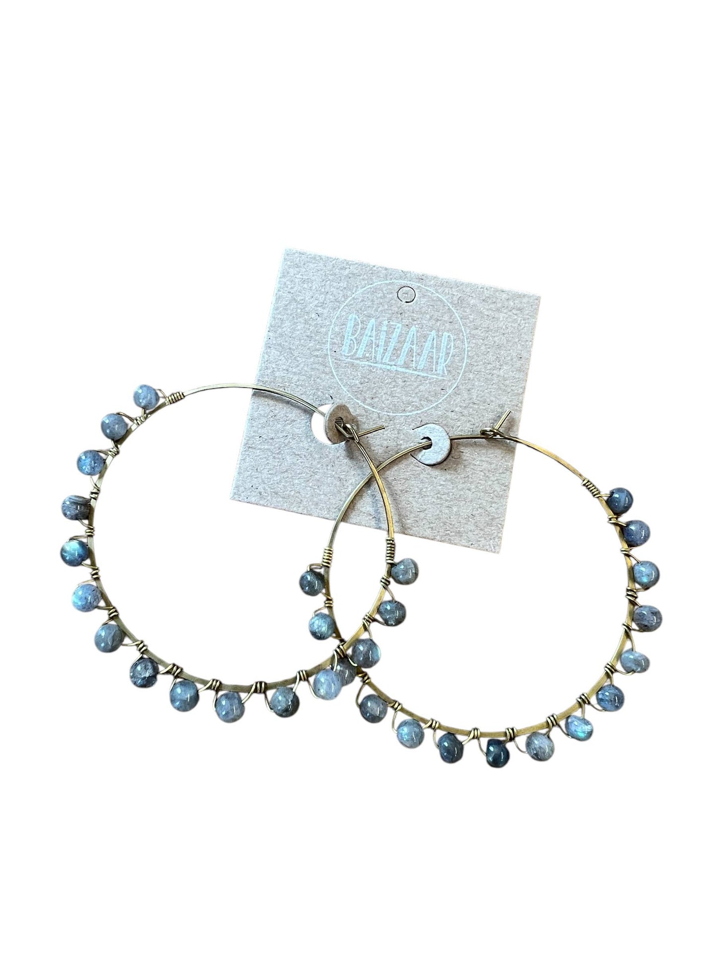 Brass Natural Stone Hoop Earring - Closeout Sale! 