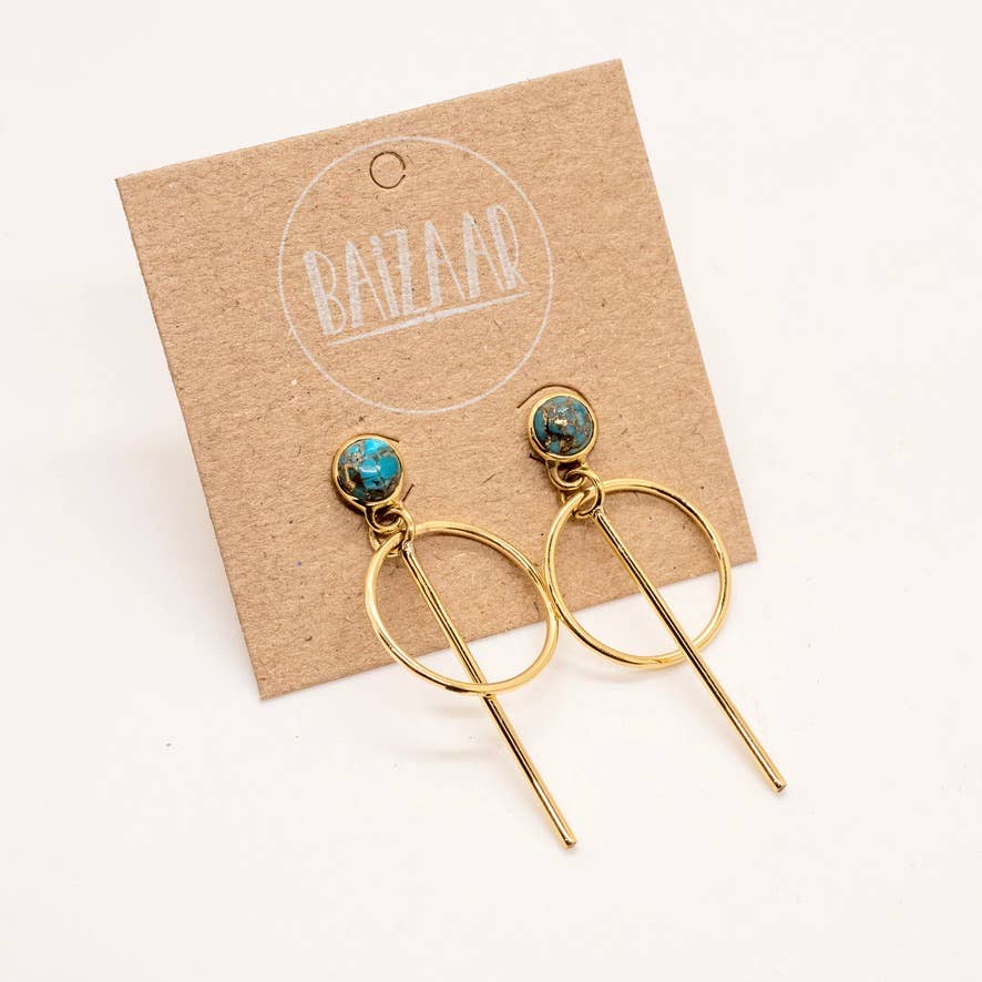 Brass Curved Bar + Circle Earrings