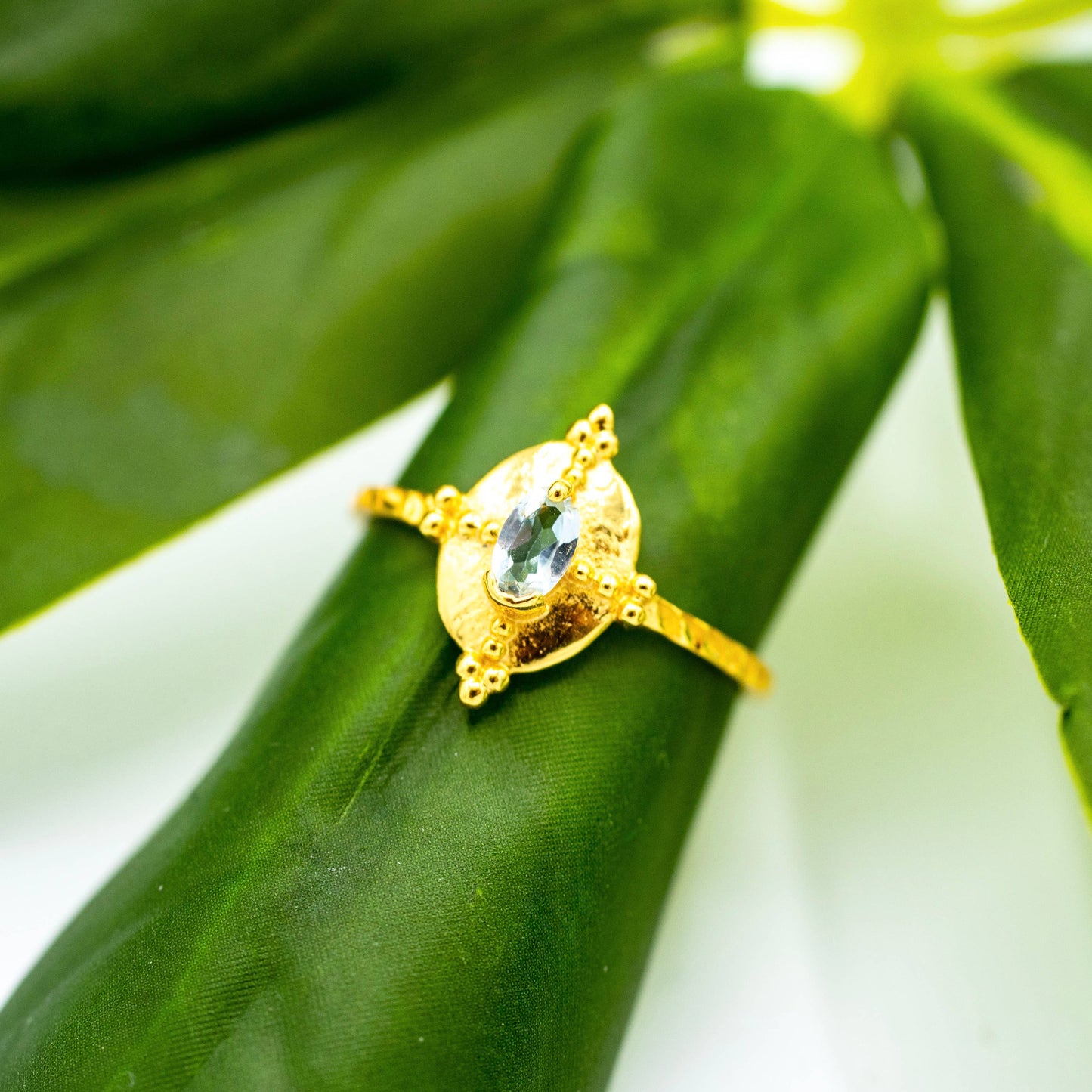 Gold Plated Royal Blue Topaz Ring 