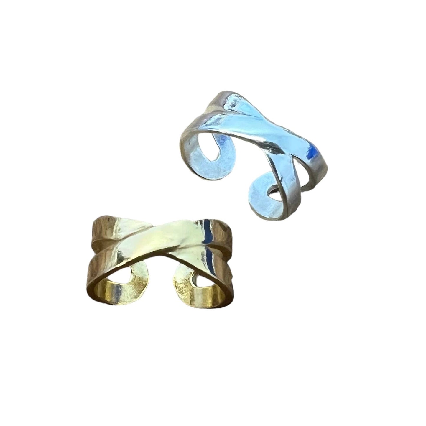 Thick Cross Bar Ear Cuff - Sterling Silver & Gold